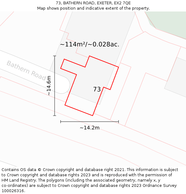 73, BATHERN ROAD, EXETER, EX2 7QE: Plot and title map
