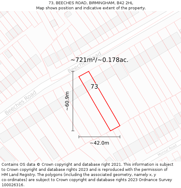 73, BEECHES ROAD, BIRMINGHAM, B42 2HL: Plot and title map
