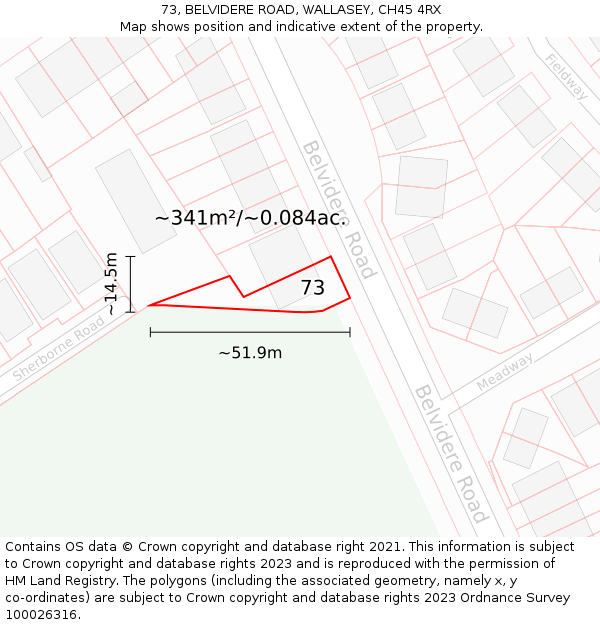 73, BELVIDERE ROAD, WALLASEY, CH45 4RX: Plot and title map