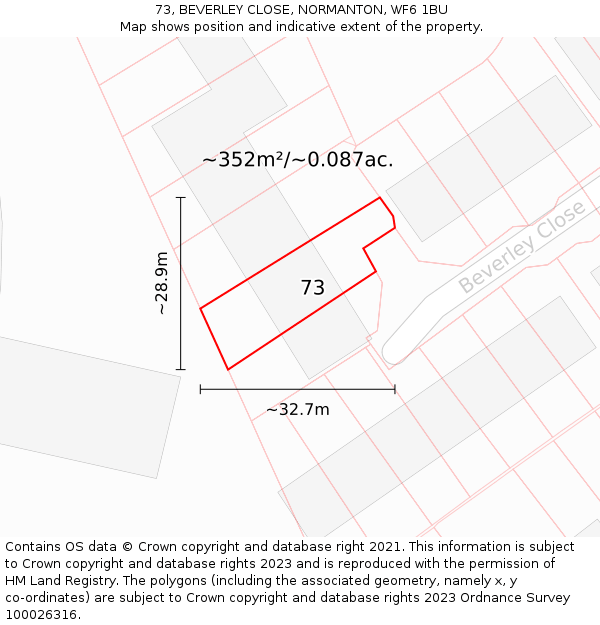 73, BEVERLEY CLOSE, NORMANTON, WF6 1BU: Plot and title map