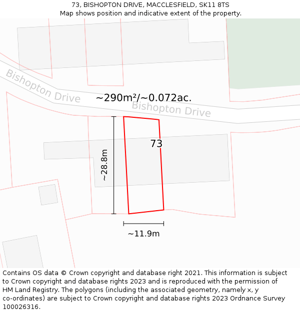 73, BISHOPTON DRIVE, MACCLESFIELD, SK11 8TS: Plot and title map