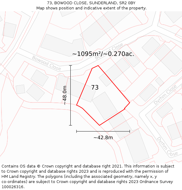 73, BOWOOD CLOSE, SUNDERLAND, SR2 0BY: Plot and title map