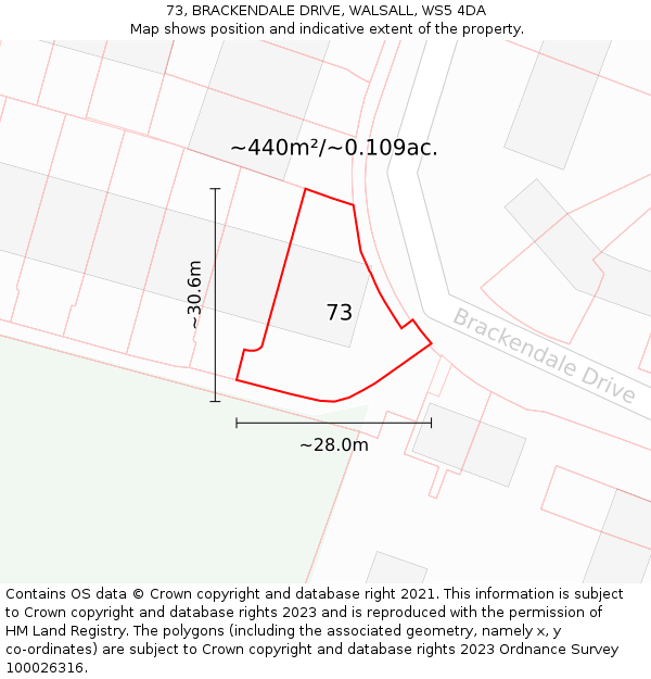 73, BRACKENDALE DRIVE, WALSALL, WS5 4DA: Plot and title map