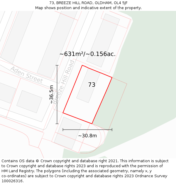 73, BREEZE HILL ROAD, OLDHAM, OL4 5JF: Plot and title map