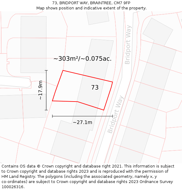 73, BRIDPORT WAY, BRAINTREE, CM7 9FP: Plot and title map