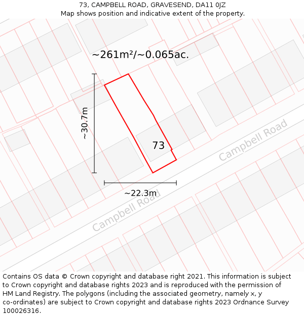 73, CAMPBELL ROAD, GRAVESEND, DA11 0JZ: Plot and title map