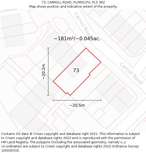 73, CARROLL ROAD, PLYMOUTH, PL5 3RZ: Plot and title map