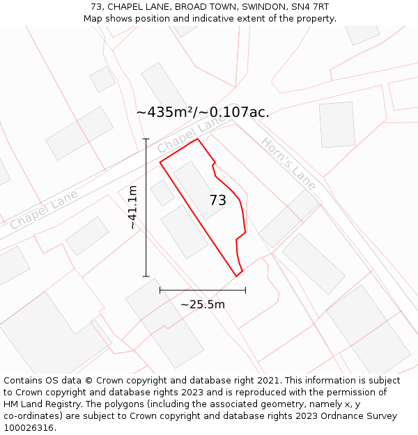 73, CHAPEL LANE, BROAD TOWN, SWINDON, SN4 7RT: Plot and title map