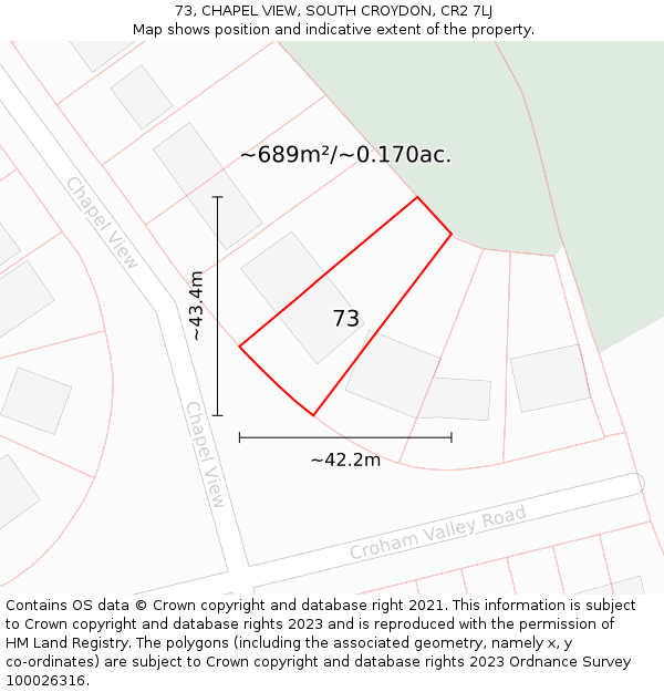 73, CHAPEL VIEW, SOUTH CROYDON, CR2 7LJ: Plot and title map