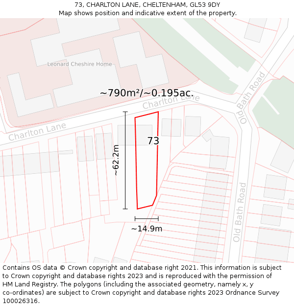 73, CHARLTON LANE, CHELTENHAM, GL53 9DY: Plot and title map