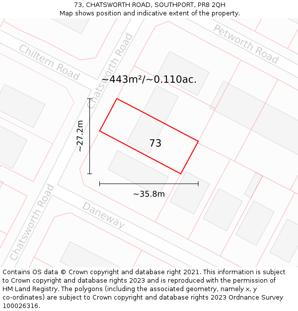 73, CHATSWORTH ROAD, SOUTHPORT, PR8 2QH: Plot and title map