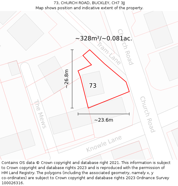 73, CHURCH ROAD, BUCKLEY, CH7 3JJ: Plot and title map