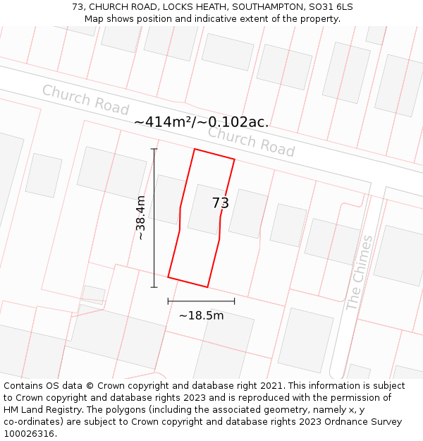 73, CHURCH ROAD, LOCKS HEATH, SOUTHAMPTON, SO31 6LS: Plot and title map