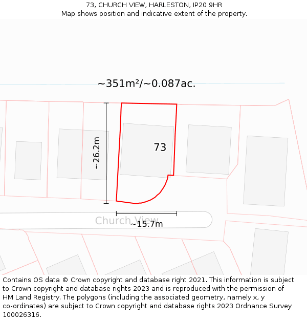 73, CHURCH VIEW, HARLESTON, IP20 9HR: Plot and title map