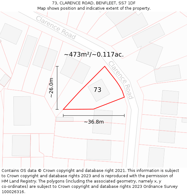 73, CLARENCE ROAD, BENFLEET, SS7 1DF: Plot and title map