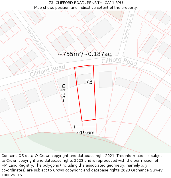 73, CLIFFORD ROAD, PENRITH, CA11 8PU: Plot and title map