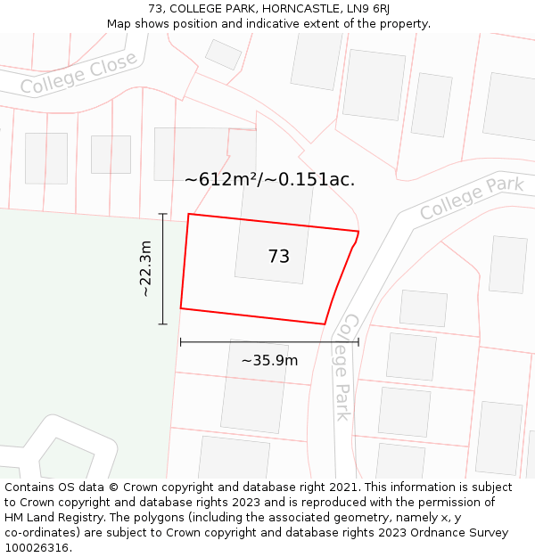 73, COLLEGE PARK, HORNCASTLE, LN9 6RJ: Plot and title map