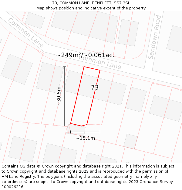 73, COMMON LANE, BENFLEET, SS7 3SL: Plot and title map