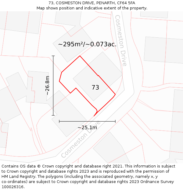 73, COSMESTON DRIVE, PENARTH, CF64 5FA: Plot and title map