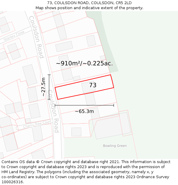 73, COULSDON ROAD, COULSDON, CR5 2LD: Plot and title map