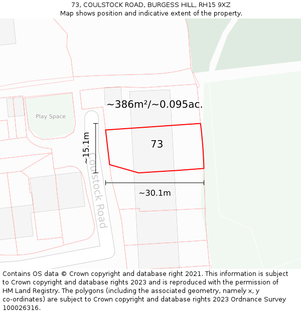 73, COULSTOCK ROAD, BURGESS HILL, RH15 9XZ: Plot and title map