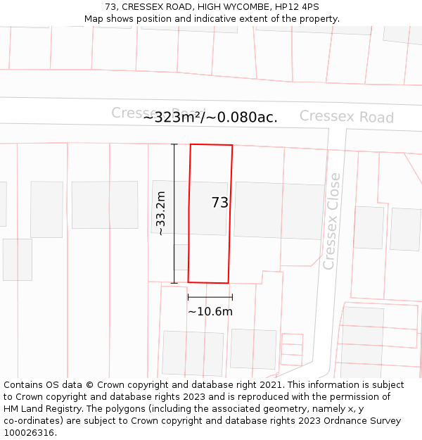 73, CRESSEX ROAD, HIGH WYCOMBE, HP12 4PS: Plot and title map