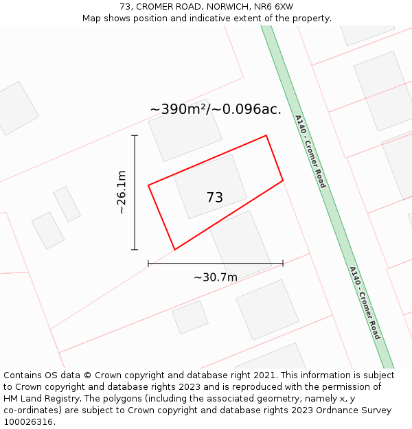 73, CROMER ROAD, NORWICH, NR6 6XW: Plot and title map