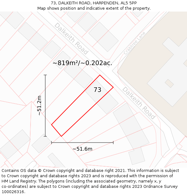 73, DALKEITH ROAD, HARPENDEN, AL5 5PP: Plot and title map