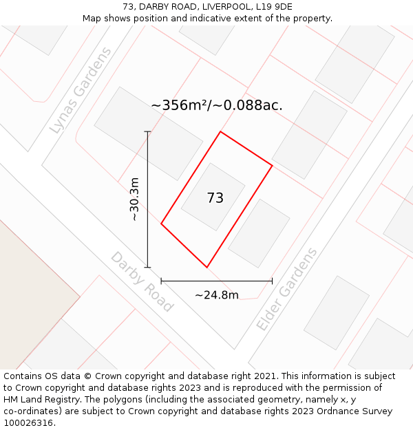 73, DARBY ROAD, LIVERPOOL, L19 9DE: Plot and title map