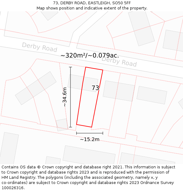 73, DERBY ROAD, EASTLEIGH, SO50 5FF: Plot and title map