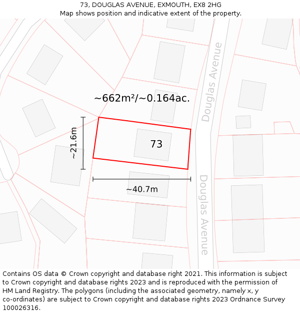 73, DOUGLAS AVENUE, EXMOUTH, EX8 2HG: Plot and title map