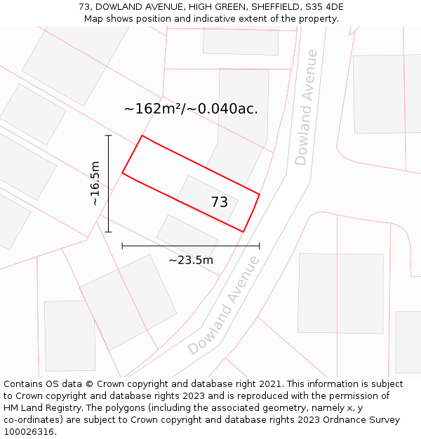 73, DOWLAND AVENUE, HIGH GREEN, SHEFFIELD, S35 4DE: Plot and title map