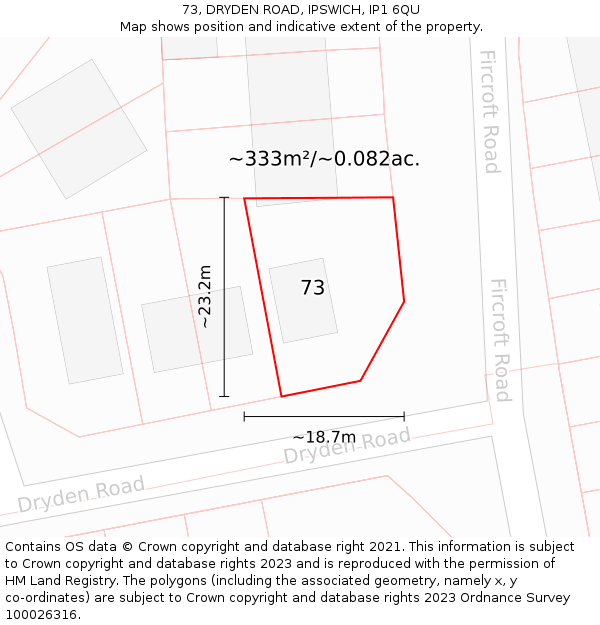 73, DRYDEN ROAD, IPSWICH, IP1 6QU: Plot and title map
