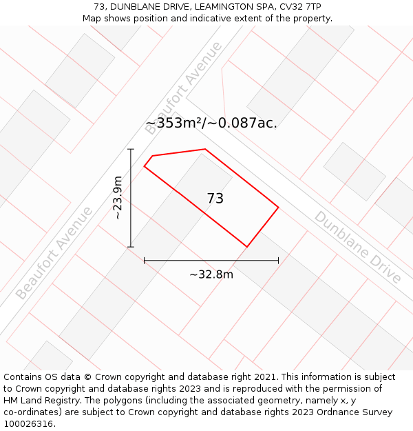 73, DUNBLANE DRIVE, LEAMINGTON SPA, CV32 7TP: Plot and title map