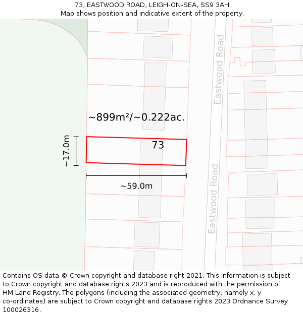 73, EASTWOOD ROAD, LEIGH-ON-SEA, SS9 3AH: Plot and title map