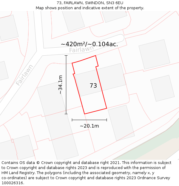 73, FAIRLAWN, SWINDON, SN3 6EU: Plot and title map