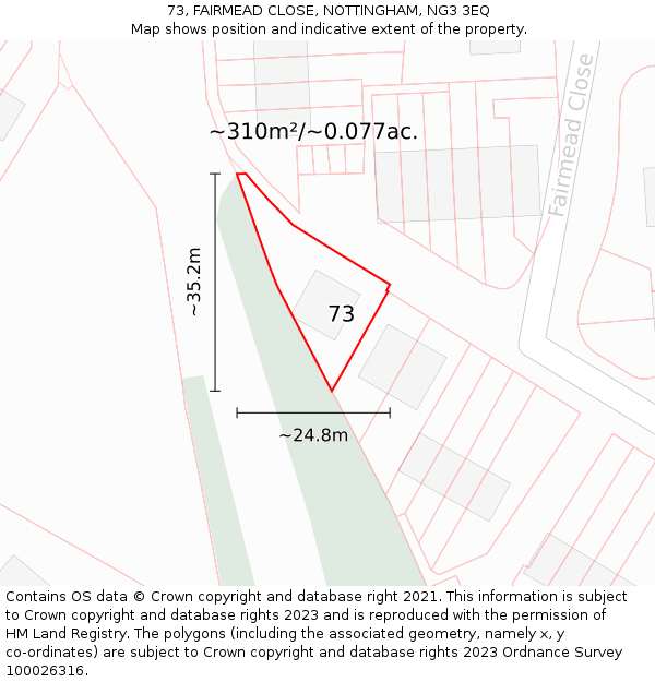 73, FAIRMEAD CLOSE, NOTTINGHAM, NG3 3EQ: Plot and title map