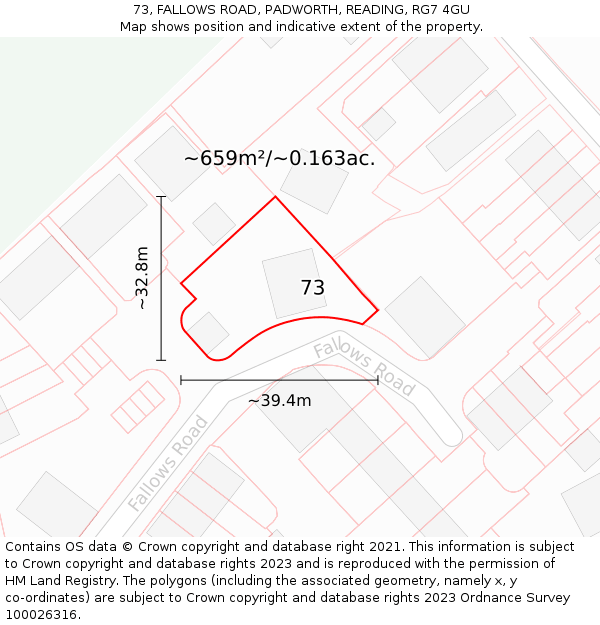 73, FALLOWS ROAD, PADWORTH, READING, RG7 4GU: Plot and title map