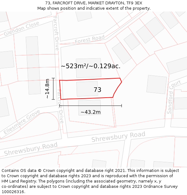 73, FARCROFT DRIVE, MARKET DRAYTON, TF9 3EX: Plot and title map