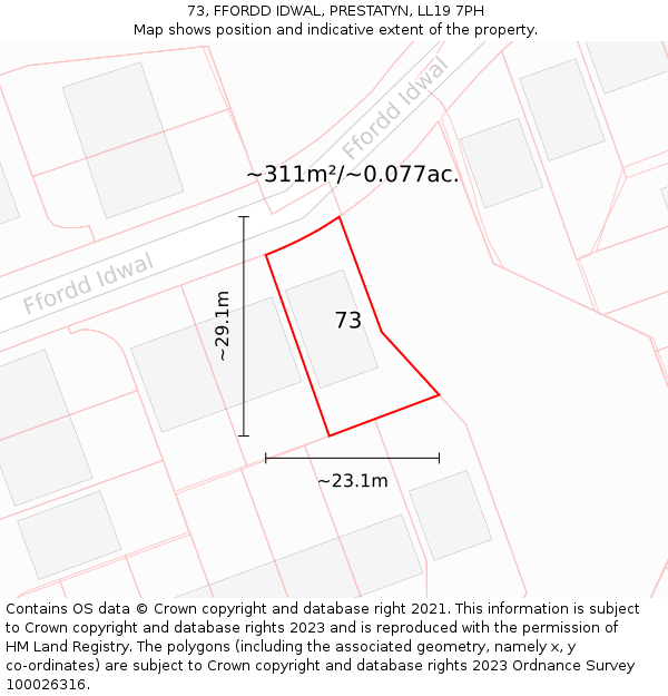 73, FFORDD IDWAL, PRESTATYN, LL19 7PH: Plot and title map