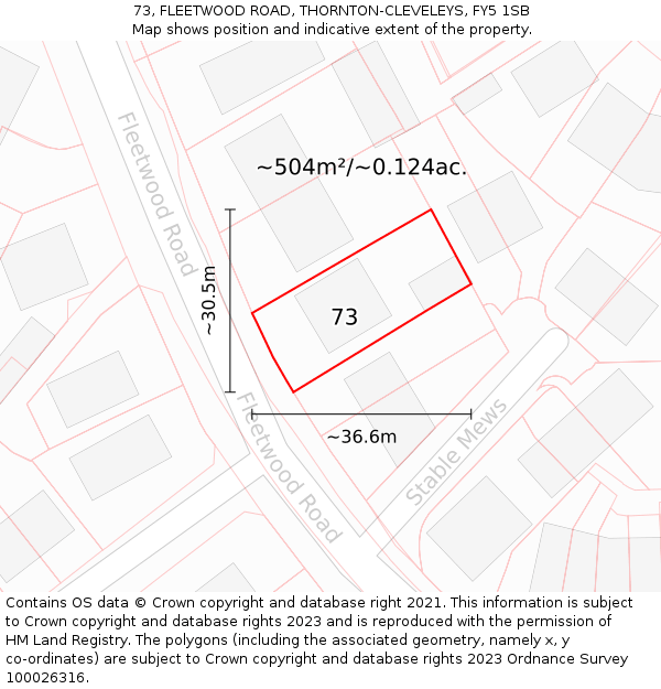 73, FLEETWOOD ROAD, THORNTON-CLEVELEYS, FY5 1SB: Plot and title map