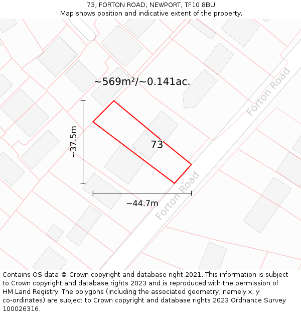 73, FORTON ROAD, NEWPORT, TF10 8BU: Plot and title map