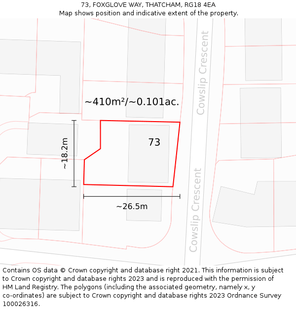 73, FOXGLOVE WAY, THATCHAM, RG18 4EA: Plot and title map