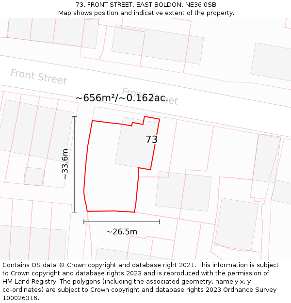 73, FRONT STREET, EAST BOLDON, NE36 0SB: Plot and title map