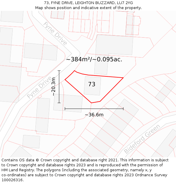 73, FYNE DRIVE, LEIGHTON BUZZARD, LU7 2YG: Plot and title map