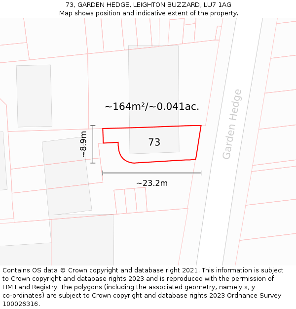 73, GARDEN HEDGE, LEIGHTON BUZZARD, LU7 1AG: Plot and title map