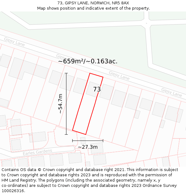 73, GIPSY LANE, NORWICH, NR5 8AX: Plot and title map