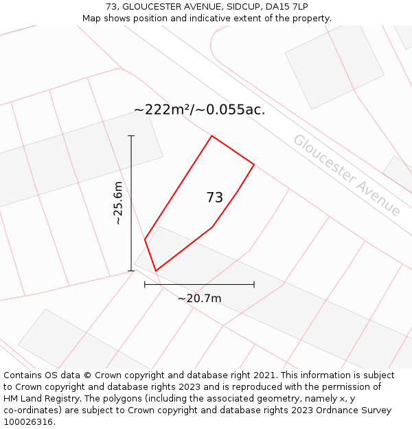 73, GLOUCESTER AVENUE, SIDCUP, DA15 7LP: Plot and title map