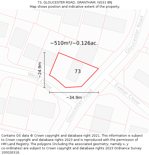 73, GLOUCESTER ROAD, GRANTHAM, NG31 8RJ: Plot and title map
