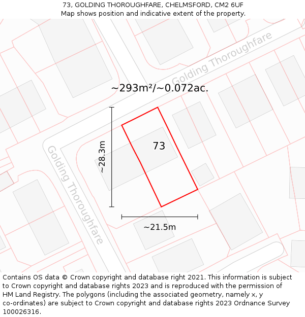 73, GOLDING THOROUGHFARE, CHELMSFORD, CM2 6UF: Plot and title map